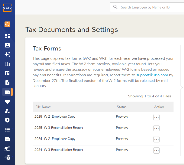 UZIO Tax Administration Dashboard